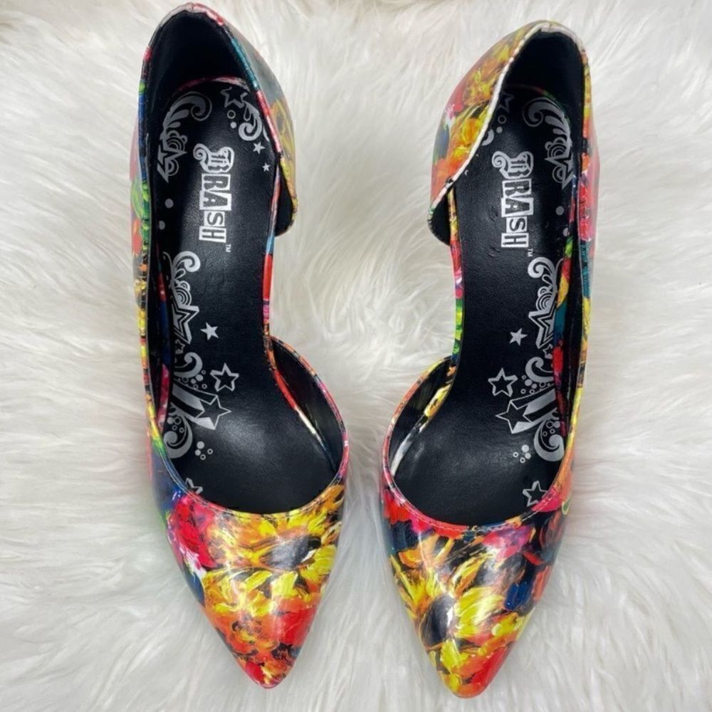 Brash | floral, daisy pointy toe pump 6.0 ,3 1/2“ heel colorful ,tropical.